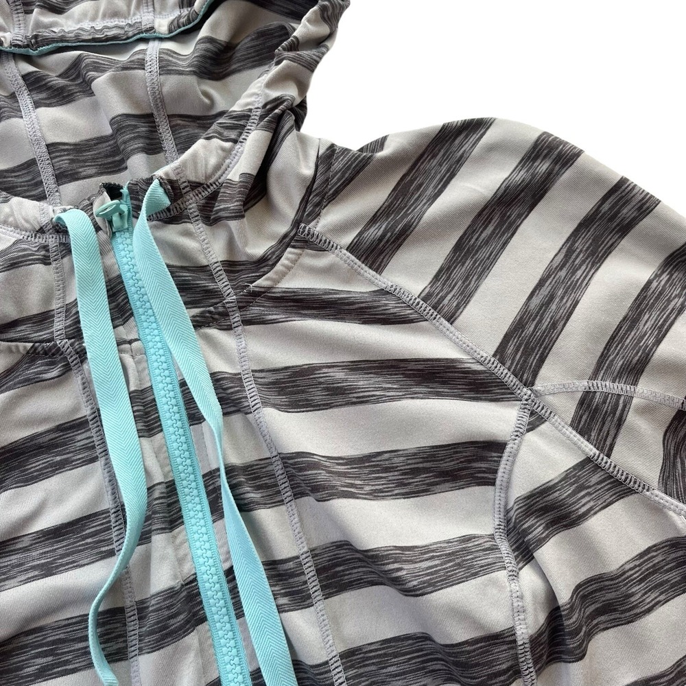 Lukka Women's L Grey Turquoise Striped Full Zip Thumbholes Active Hoodie Sporty - Picture 6 of 16